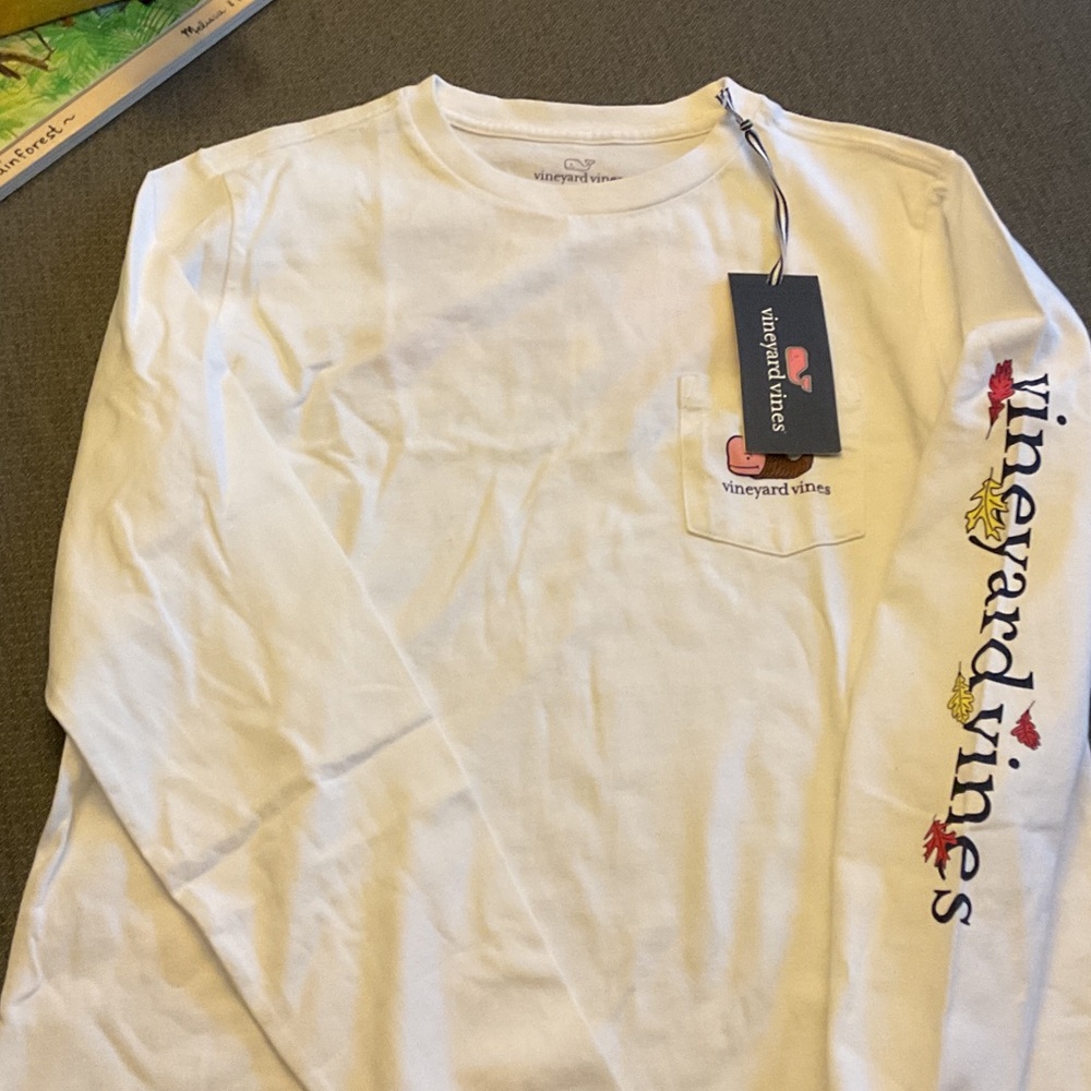 Vineyard Vines White Long Sleeve Tee with Colorful Logo